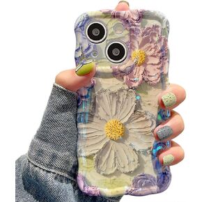 UEEBAI Case for iPhone 14 Pro Max 6.7 inch, Colorful Retro Oil Painting Flower Case Pretty Glossy Pattern Wave Case Cute Sparkly Floral Curly Cover Stylish Soft Case for Women and Girl - Orange Yellow