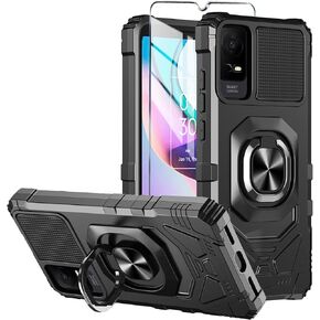 for TCL ION X Case,TCL ION V Phone Case with Tempered Glass Screen Protector,Military Grade Heavy Duty Shockproof Protective Cover,with Ring Kickstand Full-Body Protective (Red)