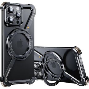 OATSBASF Minimalist Phone Case Compatible with iPhone 15 Pro Max, 360° Rotation Kickstand Aluminum Metal Frameless Design Bumper Z Case, Protective Shock Grade Shell, Natural Titanium