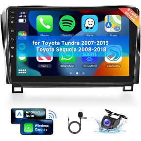 [8 CORE 4G+64G] Car Radio for Toyota Tundra 2007-2013 Toyota Sequoia 2008-2018 with Wireless Carplay/Android Auto, 10.1 Inch Touch Screen Car Stereo, Bluetooth, Navi, WiFi, DSP + Backup Camera