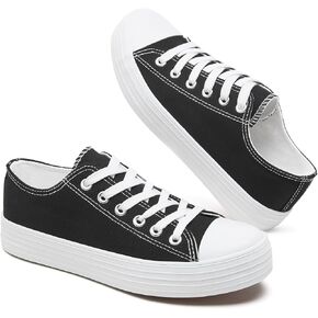 أحذية رياضية نسائية بيضاء من القماش الكتاني أحذية تنس كاجوال للنساء باللون الأسود أحذية رياضية مريحة منخفضة الأعلى للمشي in Kuwait