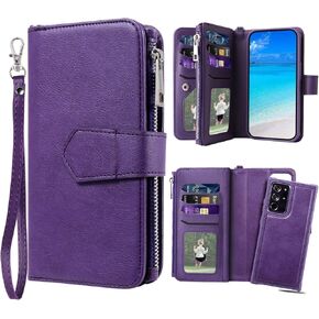 Case for Galaxy Note 20 Ultra, 2 in 1 Magnetic Detachable Shockproof Case, Flip Folio PU Leather Cover with Card Slot for Samsung Galaxy Note 20 Ultra, Purple