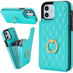 Folosu Compatible with iPhone 12 iPhone 12 Pro Case Wallet with Card Holder, 360°Rotation Finger Ring Holder Kickstand RFID Blocking PU Leather Double Buttons Flip Cover 6.1 Inch Black