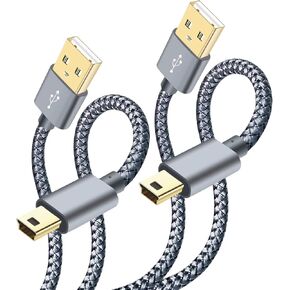 Mini USB Cable Braided 6ft, Type A Male to Mini-B Cable Charging Cord for Garmin Nuvi,PS3 Controller Charger,Mini USB 2.0 Power Data Wire for GoPro Hero 3 4,Canon Camera,Dash Cam,MP3 Player