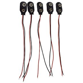 I Type 9V Battery Buckle Snap Connector 15cm Clip Tight Pre Stripped Ends Easy to Solder Access Better Leather Housing 2 Straight Long Cable Wires Leads Black 5pcs