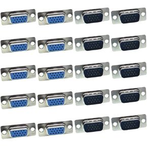 10PCS VGA Male DB15 3 Row Solder Cup Connectors Kit, Solder Type D-SUB HD15 Port15 Pin D Sub Couplers with Plastic Hoods, Strain Relief Grommet and Screws