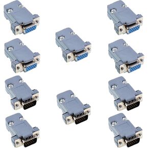 10 قطع VGA ذكر DB15 3 صف مجموعة موصلات كأس اللحام، نوع اللحام D-SUB HD15 Port15 Pin D وصلات فرعية مع أغطية بلاستيكية، وحلقة تخفيف الضغط ومسامير