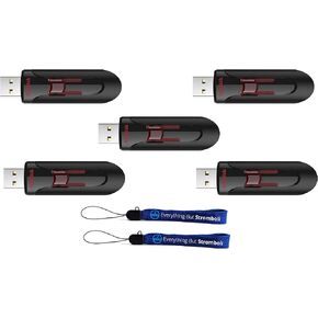 SanDisk 32GB Glide 3.0 (5 Pack) High Performance USB Flash Drive (SDCZ600-032G-B35) Bundle with (2) Everything But Stromboli Lanyards