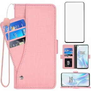 Asuwish Compatible with OnePlus 8 OnePlus8 5G UW Tmobile Wallet Case Tempered Glass Screen Protector and Flip Cover Card Holder Phone Cases for One Plus8 On 1 Plus 1plus One+ 1+ 1+8 Women Men Gray