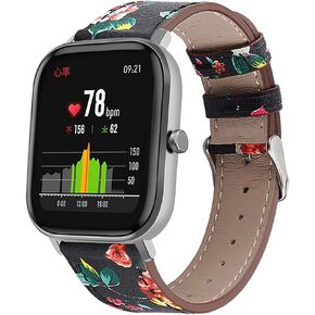 Leather WatchBand Compatible with Amazfit GTS 4 4mini 3 2 2e 2 mini &GTR 42mm & Bip 3/Bip 3 Pro/Bip U Pro/Bip/Bip Lite/Bip S/Bip S lite Smart Watch Genuine Leather Replacement 20MM Sport Wrist Strap Bracelet with Stainless Metal Buckle