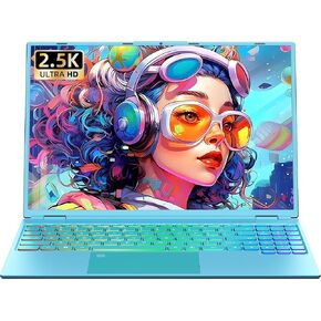 16" Blue Laptop,Ultra-narrow bezels 2.5K QFH(2560x1600) IPS,Celeron N5095,16G RAM 256G SSD, Color Backlit KB,Fingerprint,Type-C/HDMI/WiFi/HDD Expand,Win 11 PC for Business Study (Blue,256G SSD)