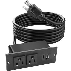 XMSJSIY Recessed Power Strip USB/Type C Embedded Flat Plug Desktop Outlet Socket Conference Table Power Hub with 2 AC Furniture Hidden Charging Station for Side Table Home Office-1.5M/4.9FT