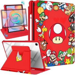 Trendy Fun for Galaxy Tab S6 Lite Case 10.4 inch 2024/2020/2022 for Boys Kids Teen Girls Cartoon Cute Kawaii 360° Rotating Folio Stand Pencil Holder for Samsung Galaxy Tablet S6 Lite Cover,Red