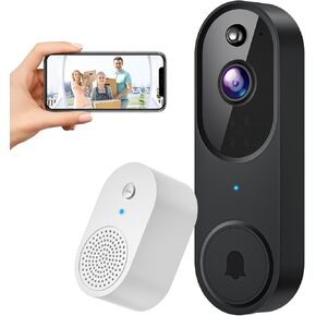 Wireless 1080p Video Doorbell Camera, AI Human Detection, Live View, 2-Way Audio Included Chime, 2.4G Wi-Fi, Night Vision, Cloud Storage, Indoor/Outdoor Surveillance Cam