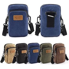 Outdoor Waist Bag Wallet for Men Crossbody Belt Cellphone Loop Holster Case Fanny Pack with 2-Zipper Pockets Mini Shoulder Bag Belt Waist Packs Pouch Purse Phone Bag Compatible with iPhone/Samsung