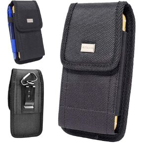 AIScell Carrying Case Clip Holster for DuraForce Ultra 5G, DuraForce Ultra 5G UW (E7110) Rugged Black Nylon Tactical Canvas w/Secure Metal Belt Clip and Carabiner Fit with Rubber Cover on