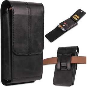 Phone Pouch Leather Belt Holster Case with Card Holder, Compatible with iPhone 15 Pro Max, 15 Plus,14 Pro Max, 14 Plus, 13 Pro Max, 12 Pro Max, 11 Pro Max, XS Max, Brown