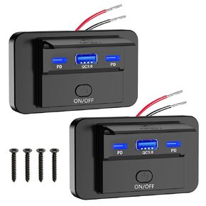 Linkstyle 2PCS RV USB Outlet, Wall Mount 12V USB Outlet with Cover, 78W QC3.0 USB A and 2 USB C Ports Socket for Boat