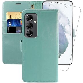 MONASAY Wallet Case Compatible for Galaxy A14 5G, [Included Glass Screen Protector][RFID Blocking] Flip Folio Leather Cell Phone Cover with Credit Card Holder, Black