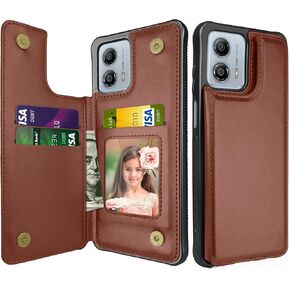 NJJEX for Motorola Moto G 5G 2023 Wallet Case Moto G Power 5G 2023 Case with Card Holder, PU Leather Credit Card Slots Slim Protective Folio Flip Case TPU Frame Bumper Magnetic Closure Cover [Brown]