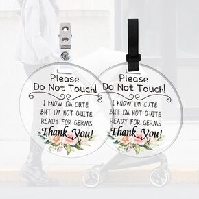 2 Pack No Touching Baby Car Seat Sign, Rainbow No Kissing Baby Stroller Tag Please Do Not Touch Baby Sign with 4 Hanging Strap and Clip for Newborn Baby Girl Boy, Gift for New Mom Dad