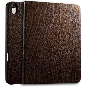 Gexmil Genuine Leather Case for iPad Air 13 Inch M2 2024 with Pencil Holder,Protective Shockproof Smart Premium Leather Folio Cover Adjustable Stand Auto Sleep/Wake Anti-slip, Flower Brown
