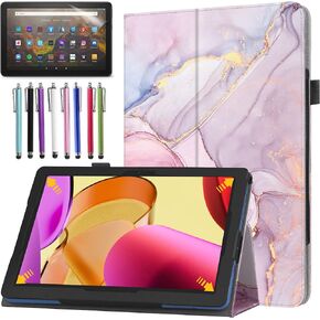 حافظة لجهاز Amazon Fire HD 10 Tablet بشاشة مقاس 10.1 بوصة (الجيل الثالث عشر، إصدار 2023) - غطاء حامل قابل للطي رفيع وخفيف الوزن من جلد البولي يوريثان + واقي شاشة واحد وقلم (بنفسجي)