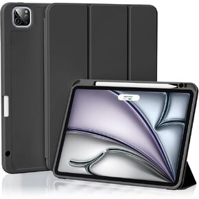 حافظة KENKE لجهاز iPad Air 13 بوصة (2024) حافظة iPad Pro 12.9 (2022/2021/2020 الجيل السادس/الخامس/الرابع)، تدعم قلم الرصاص وقلم الرصاص (USB-C) مع حامل قلم رصاص على الجانب الأيمن وغطاء خلفي ناعم من مادة TPU (وردي) )