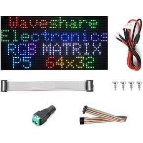 Waveshare RGB Full-Color LED Matrix Panel, 5mm Pitch, 64×32 Pixels, Adjustable Brightness, Compatible with Raspberry Pi 5/4B/3B/Zero/Zero W/Zero 2W/Pico/Pico W/Pico WH/ESP32