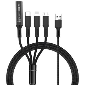 4 in 1 USB Multiple Charger Cable Nylon Braided 9A Fast USB Charge Cord Blowing Cigarette Lighter/IP/Type C/Micro Compatible Cell Phones Tablets and More