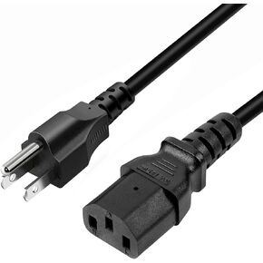 Universal 3 Prong AC Power Cord for TV, Computer, Monitor, Printer, Radio, Appliance & More [5ft,1.5m] 10A, 110-250 Volts, Black