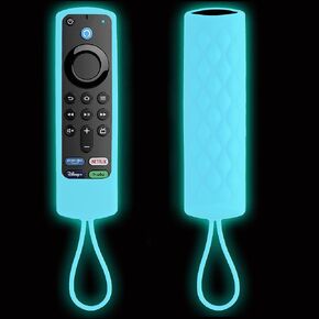حافظة مكونة من قطعتين متوافقة مع Fire TV Stick 4K/4K Max/3rd & 2nd Gen/Lite/Cube لجهاز التحكم عن بعد الصوتي Alexa، غطاء حافظة جهاز التحكم عن بعد Firestick يتوهج في الظلام مع حبل - GlowBlue GlowGreen in Kuwait