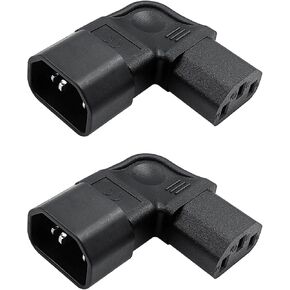 C14 to C13 Power Adapter Right Angle 90 Degree Power Extension Cord PDU Plug, 2 Pack