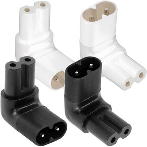 IEC C8 to C7 2 Pin Right Angled 90 Degree Down UP Male Female Power Extension Adapter for TV, AC 250V 2.5A IEC320 Connector for Printer Wall Mounted TV, 4 PCS
