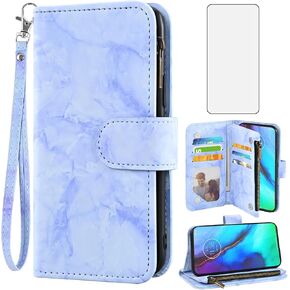 Asuwish Phone Case for Moto G Stylus 2020 MotoG Pro Wallet Cell Cover with Tempered Glass Screen Protector and Marble Leather Flip Card Holder Stand Motorola GStylus Stylo XT2043-4 XT2043 Purple
