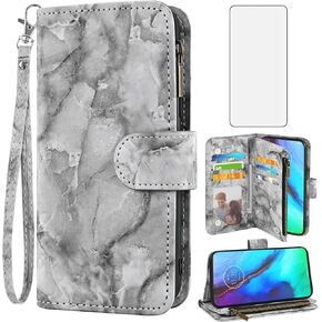 Asuwish Phone Case for Moto G Stylus 2020 MotoG Pro Wallet Cell Cover with Tempered Glass Screen Protector and Marble Leather Flip Card Holder Stand Motorola GStylus Stylo XT2043-4 XT2043 Purple