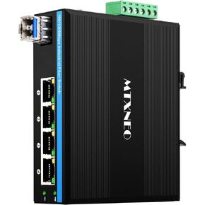 Industrial 4Ports Gigabit SFP Fiber Switch Din Rail Mounted with One SFP Transceiver 1.25G Dual Fiber SM up to 20km for Outdoor Use