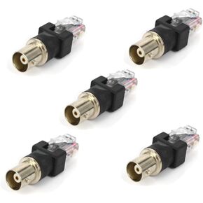5 قطع محول BNC أنثى إلى ذكر RJ45، موصل محوري RF 180 درجة 50 أوم محولات مقرنة (غير مستخدمة لنقل إشارة الفيديو)
