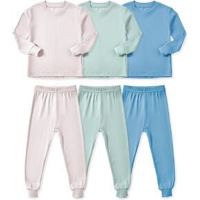 HAPIU Rayon from Bamboo Toddler Pajamas Set, Pjs Baby Kids Girls Boys, Sage & Slate & Beige, 3T