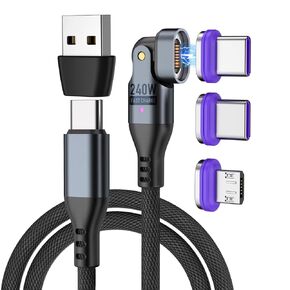 Bojianxin 240W Magnetic Charging Cable ，180°Rotating USBC to USB C Magnetic Data Cable ，Micro USB Magnetic Phone Fast Charger Cable Data Transfer for Laptop/Tablet/Smart phone (6ft)
