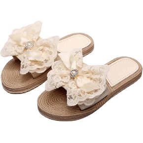 Verdusa Women's Bow Flat Sandals Round Open Toe Slides Summer Beach Slide Sandals