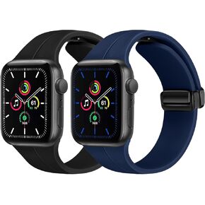 Silicone Watch Band Compatible with Apple Watch Band 38mm 40mm 41mm 42mm 44mm 45mm 49mm, Magnetic Folding Buckle Sport Watch Strap for Women Men,Adjustable Watch Wristband for Iwatch Series 8/7/6/5/4/3/2/1 Se Ultra