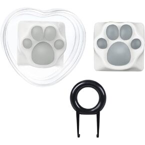 MAYL 2 Pack Keyboard Keycaps Metal and Rubber Keycaps White Keycaps Cute Cat Paw Keycap Kawaii Keycaps Custom Keycaps with Keycap Puller (White Base with Transparent Cat Paw)