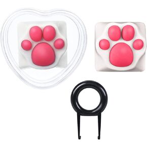 MAYL 2 Pack Keyboard Keycaps Metal and Rubber Keycaps White Keycaps Cute Cat Paw Keycap Kawaii Keycaps Custom Keycaps with Keycap Puller (White Base with Transparent Cat Paw)