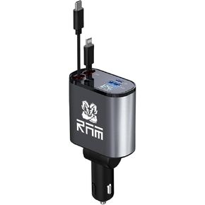 Retractable Car Charger for Dodge Ram 1500 2500 3500 (RHO/TRX/Classic), 4 in 1 Fast Car Phone Charger 60W, USB C and Lightning Car Charger Adapter, Ram Accessories 2024-2008, 2.6ft