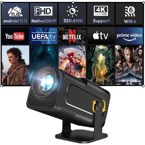 Portable Mini Projector XGODY Gimbal5 - Mini Smart Android 11 HD Projector Supports 1080P 4K WiFi6 BT Home Theater Video Projector with 180° Rotatable Stand Auto Keystone for Android, iOS Matte Black