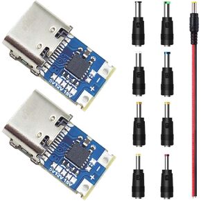 2PCS 20V 5A USB-C PD2.0 PD3.0 to DC Power Trigger Module Fast Charge Type-C Female Adapter Converter Power Supply Module for DIY with DC Power Male Pigtail Wire, 8PCS Connector