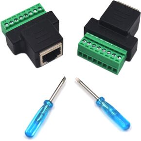 2 Pack Network RJ45 Ethernet 8P8C Female to AV 8 Pin Screw Terminal Adapter Converter Block Plug (RJ45 Female)