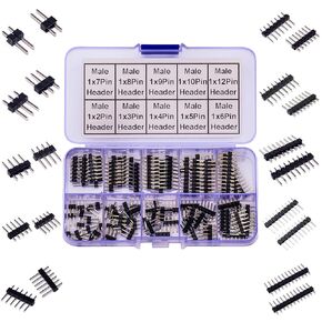 2.54mm Male Pin Header Single Row DIP Connector Kit，1 * 2/3/4/5/6/7/8/9/10/12Pin Straight Header Pin Breakaway PCB Board Pin Header Strip for Prototype Shield (Male-Pin-Single)