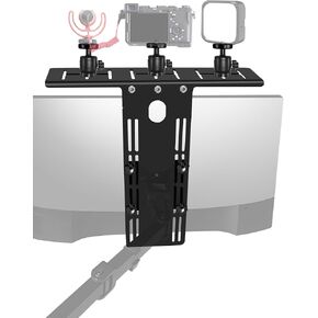 DSLR Monitor Top Shelf with 3 Ballhead for VESA Arm, Camera Mount Clamp for Light, Webcam, Microphones, Height Adjustable, for Live Stream, Video Conferencing, YouTube, TikTok
